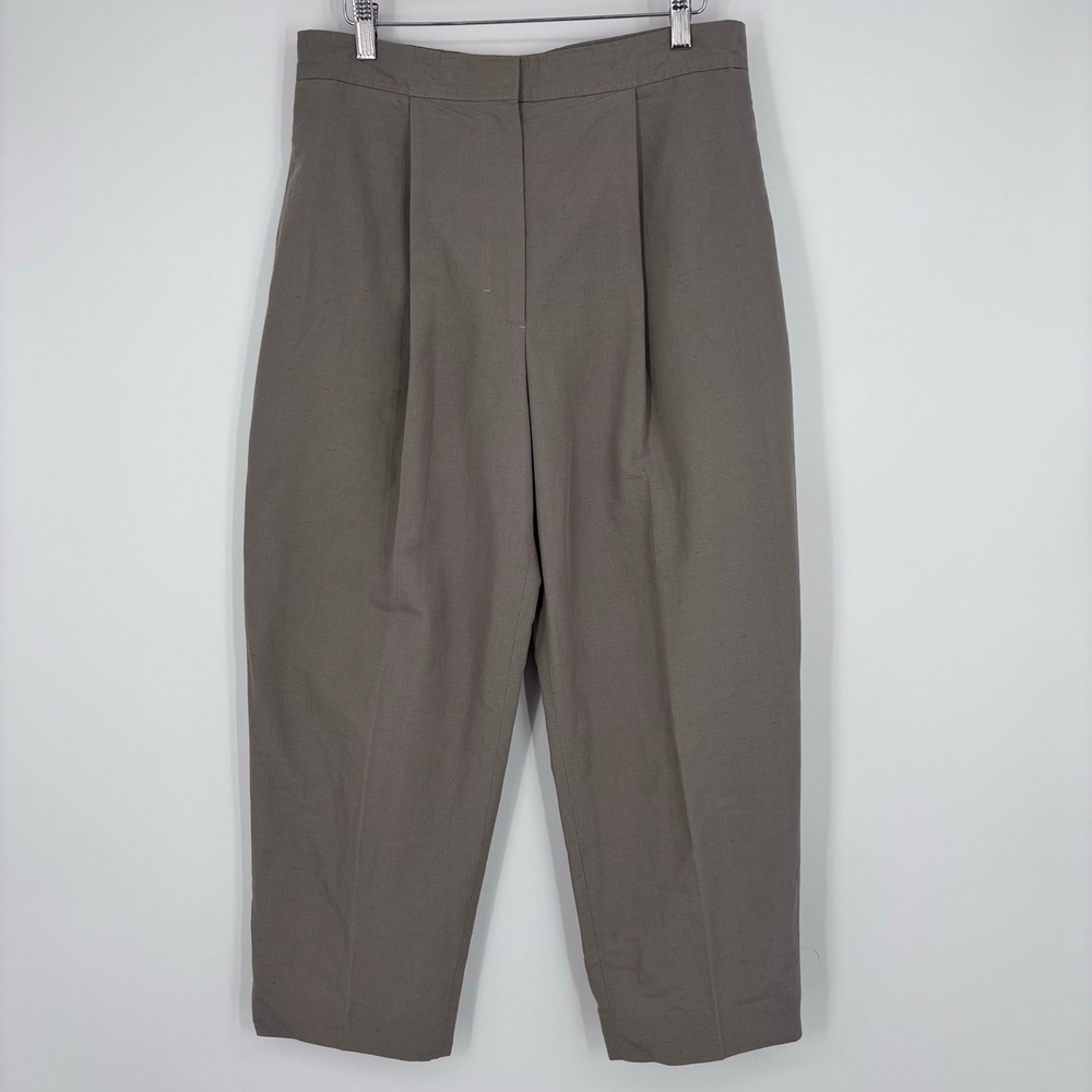 COS Pleated Barrel Leg Trousers Women Size 10 Taupe Grey Minimalist Work Pants